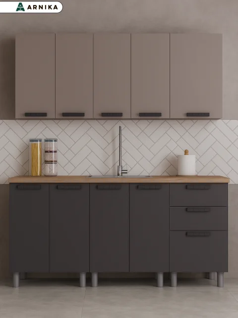 ARNIKA Кухонный гарнитур 1,6м Кашемир/Сталь, черный (без столешницы)